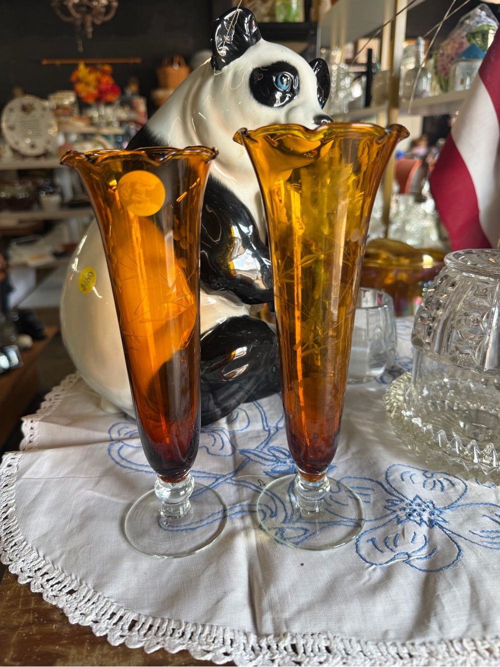 Vintage Amber Glass Bud Vases - Set of 2